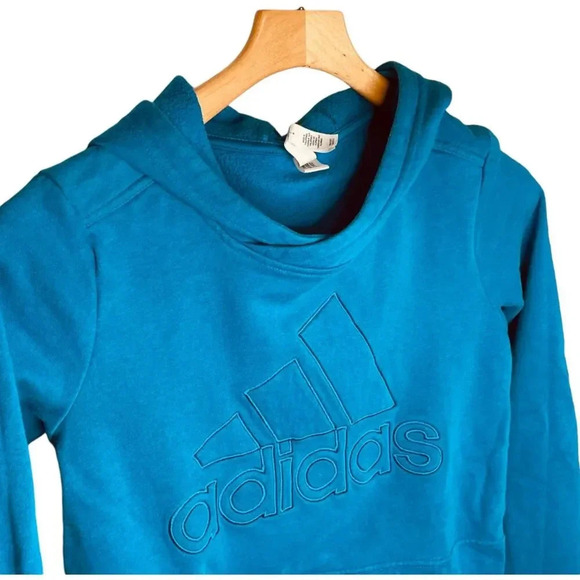 Adidas Teal Pullover Pocket Textured Logo Hoodie - Picture 2 of 9